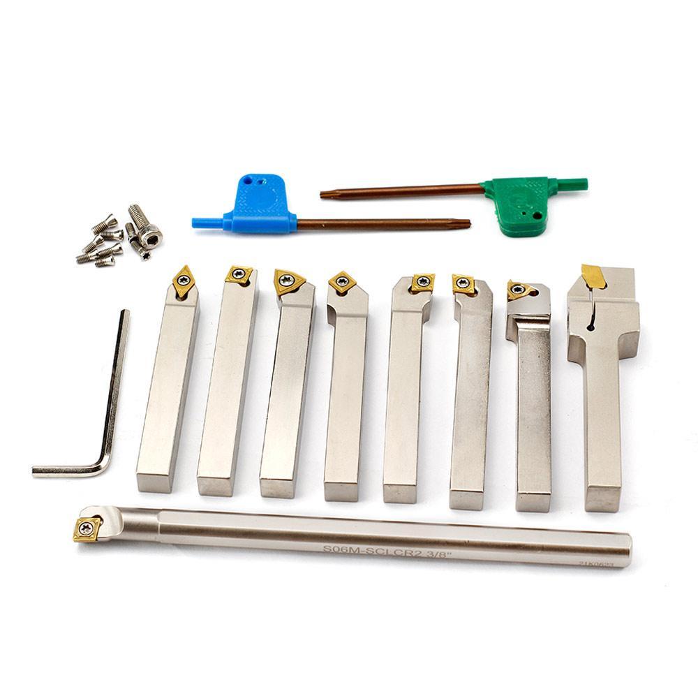 Indexable Lathe Tool 3/8in. Shank Set, 9Pcs, for Turning and Boring - FindBuyTool