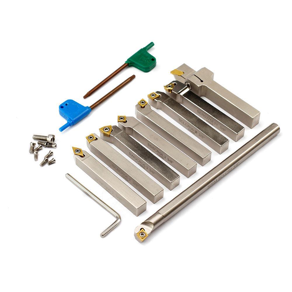 Indexable Lathe Tool 3/8in. Shank Set, 9Pcs, for Turning and Boring - FindBuyTool