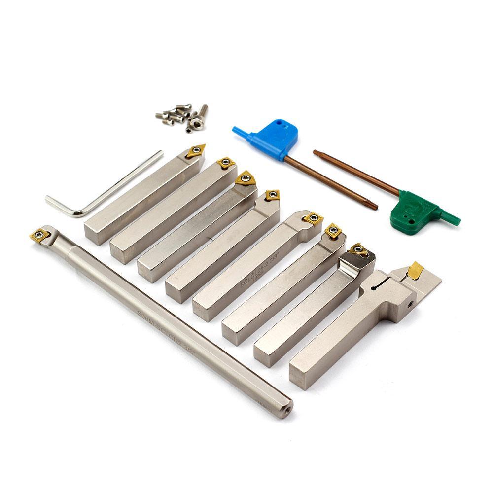 Indexable Lathe Tool 3/8in. Shank Set, 9Pcs, for Turning and Boring - FindBuyTool