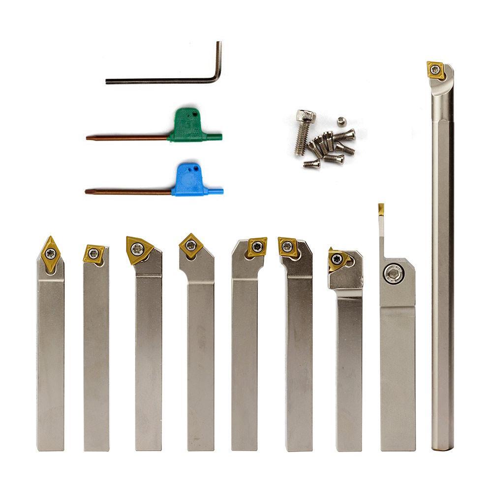 Indexable Lathe Tool 3/8in. Shank Set, 9Pcs, for Turning and Boring - FindBuyTool