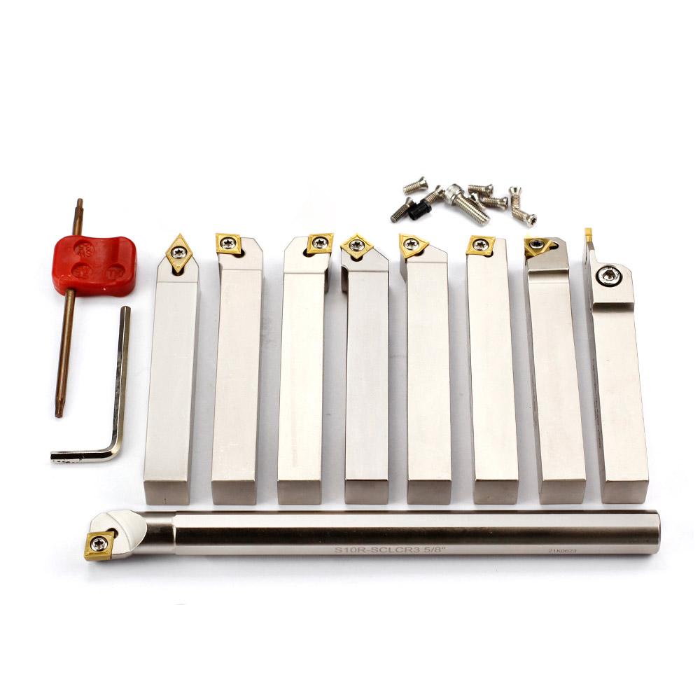 Outil de tour indexable 5 / 8in. Jeu de tige, 9 pcs, pour tourner et ennuyeux