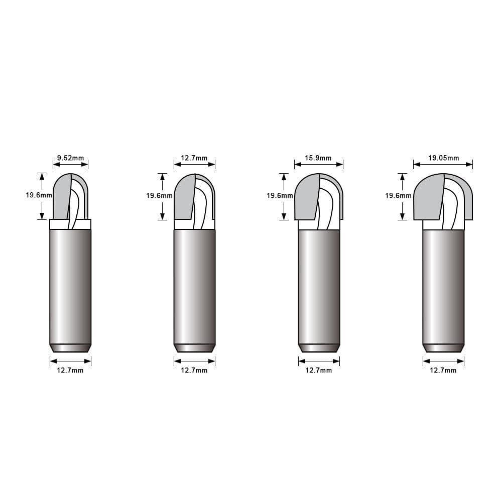 Round Nose/Core Box Router Bit Set, 4 Pieces, 1/2 Inch Shank - FindBuyTool