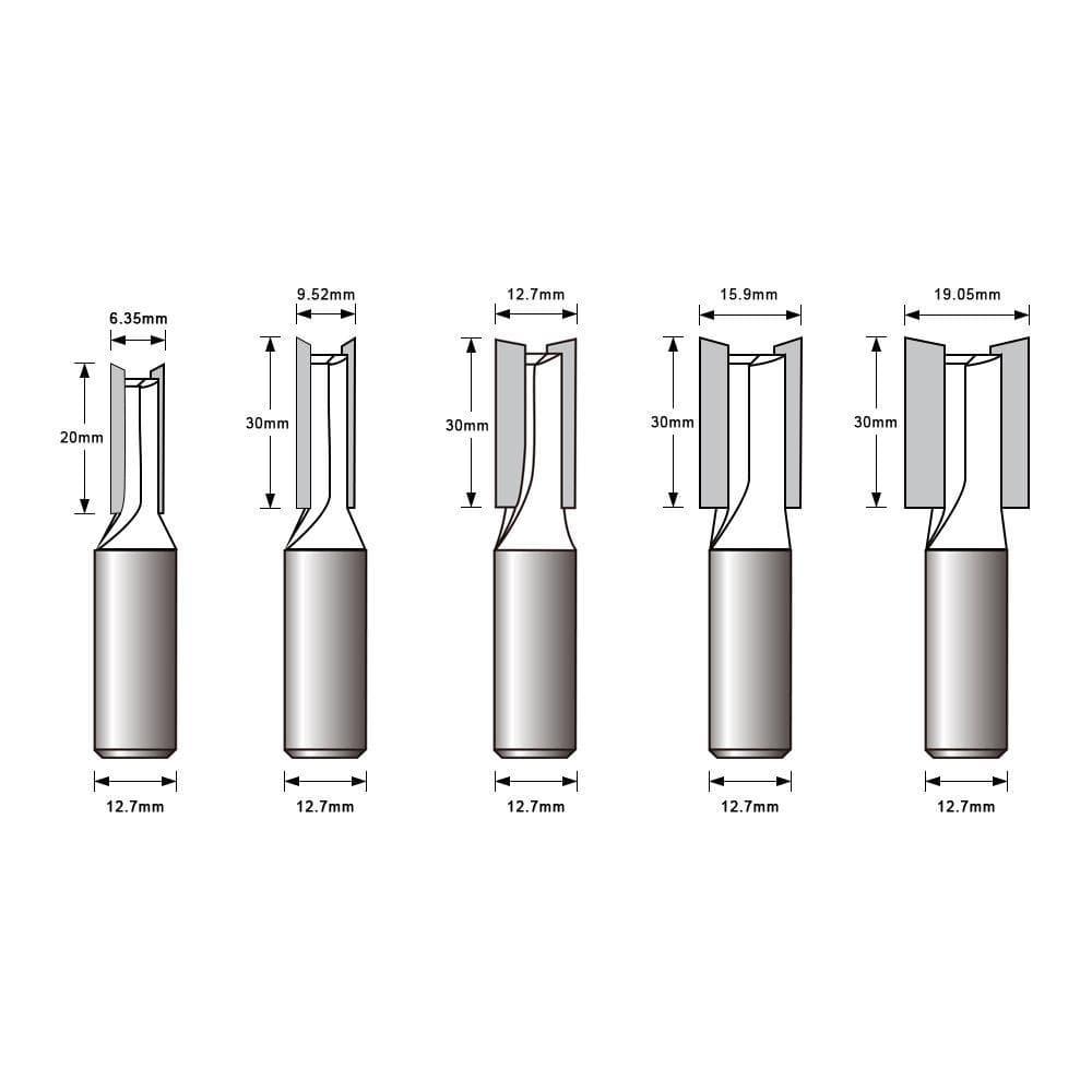 Straight Router Bit Set, 5 Pieces, 1/2 Inch Shank - FindBuyTool