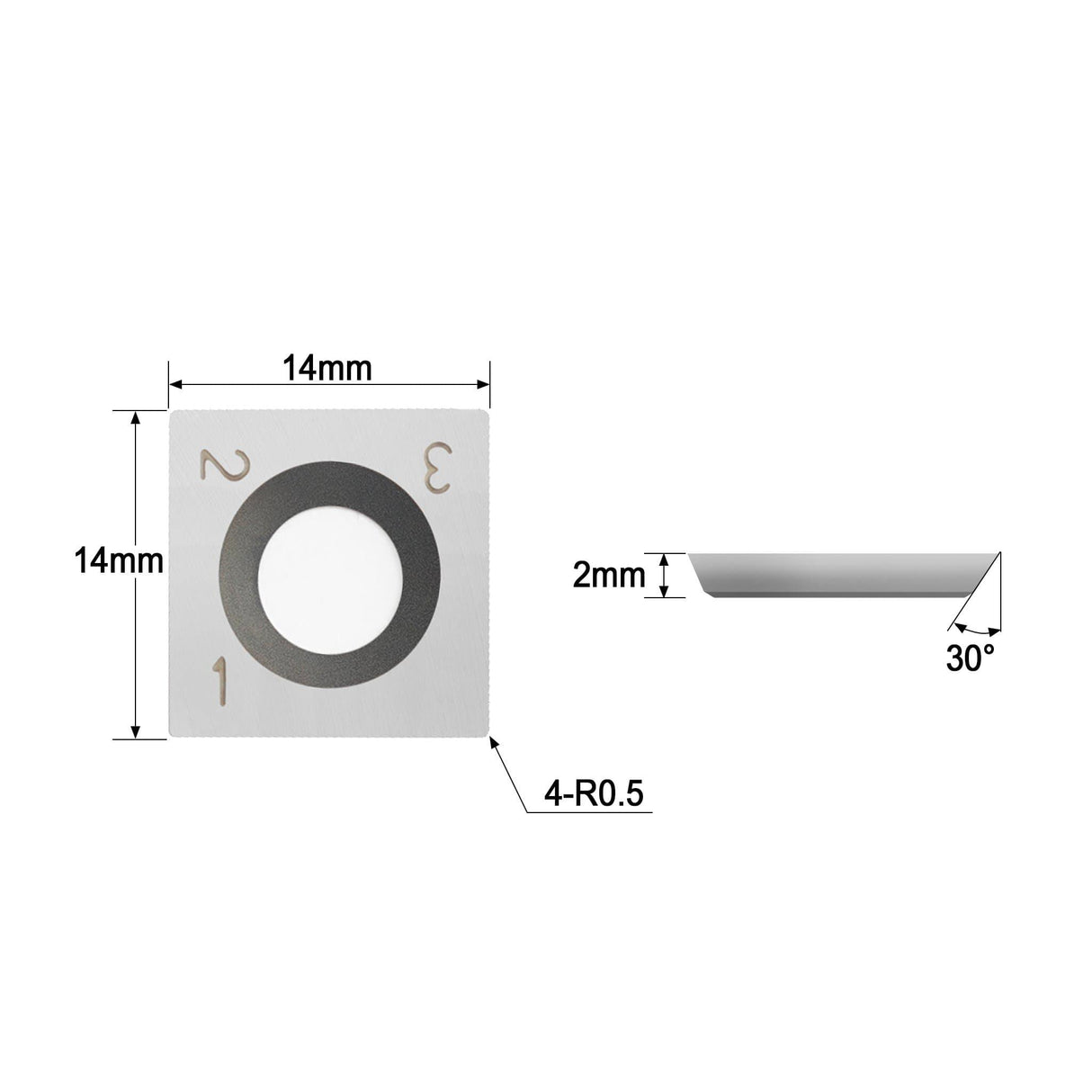 Woodturning Carbide Insert Cutter 14 x 14 x 2mm-30°-4R0.5 Square Shape - FindBuyTool