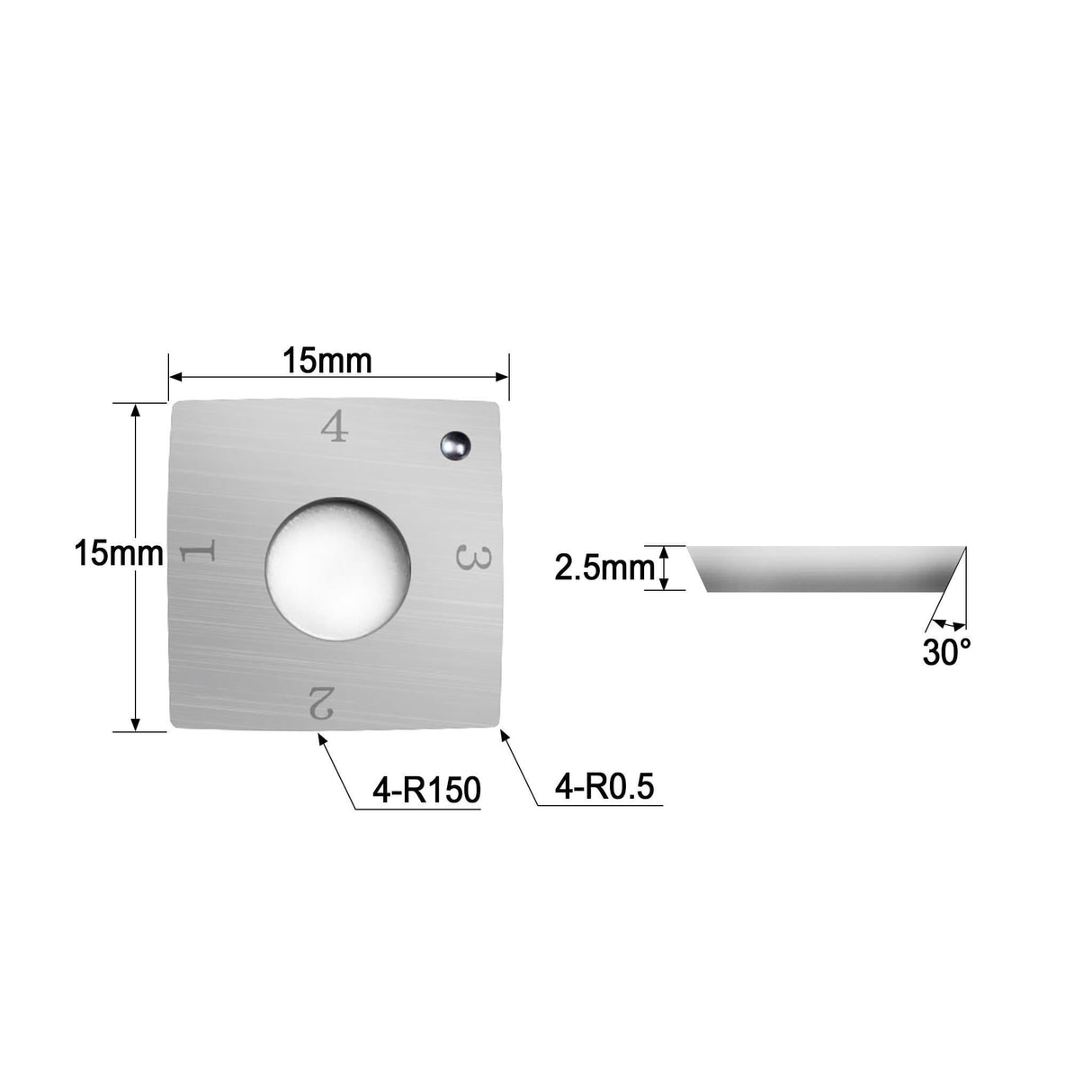 Woodturning Carbide Insert Cutter 15 x 15 x 2.5mm-30°-R150-4R0.5 Square Radius Shape - FindBuyTool