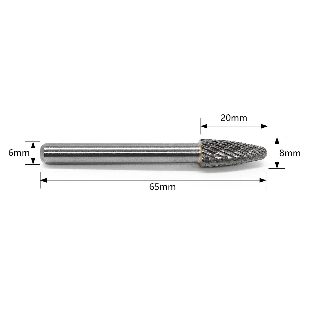 Carbide Burr F0820M06 Tree Radius End OMNI Range Head D 8 x 20mm, 6mm Shank, 65mm Full Length - FindBuyTool