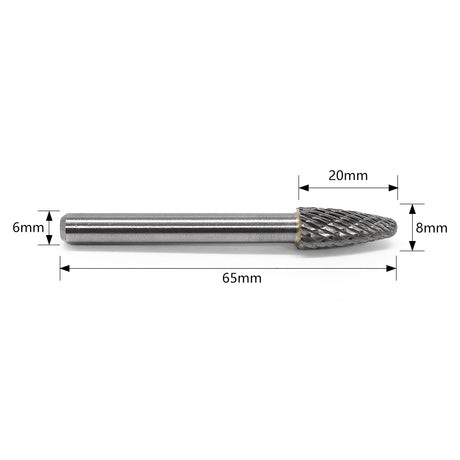 Carbide Burr F0820M06 Tree Radius End OMNI Range Head D 8 x 20mm, 6mm Shank, 65mm Full Length - FindBuyTool