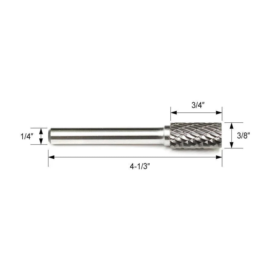 Carbide Burr SA-3L4 Cylinderical Plain End OMNI Range Head D 3/8 x 3/4L, 1/4 Shank, 4-1/3 Inch Full Length - FindBuyTool