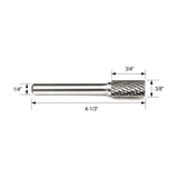 Carbide Burr SA-3L4 Cylinderical Plain End OMNI Range Head D 3/8 x 3/4L, 1/4 Shank, 4-1/3 Inch Full Length - FindBuyTool