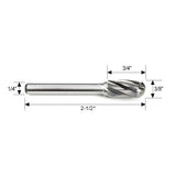Carbide Burr SC-3NF Cylinderical Ball Nose ALUMIN Range Head D 3/8 x 3/4L, 1/4 Shank, 2-1/2 Inch Full Length - FindBuyTool