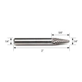 Carbide Burr SL-1 Cone Radius End OMNI Range Head D 1/4 x 5/8L, 1/4 Shank, 2 Inch Full Length - FindBuyTool