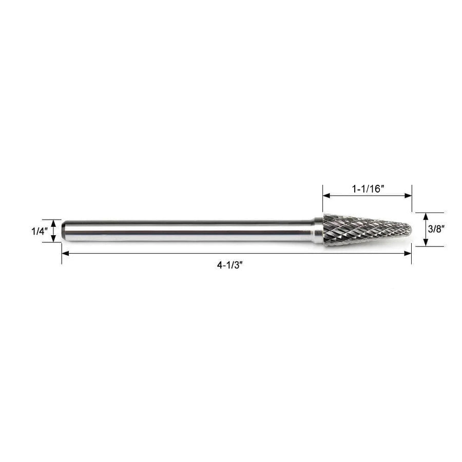 Carbide Burr SL-3L4 Cone Radius End OMNI Range Head D 3/8 x 1-1/16 L, 1/4 Shank, 4-1/3 Inch Full Length - FindBuyTool