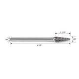 Carbide Burr SL-3L4 Cone Radius End OMNI Range Head D 3/8 x 1-1/16 L, 1/4 Shank, 4-1/3 Inch Full Length - FindBuyTool