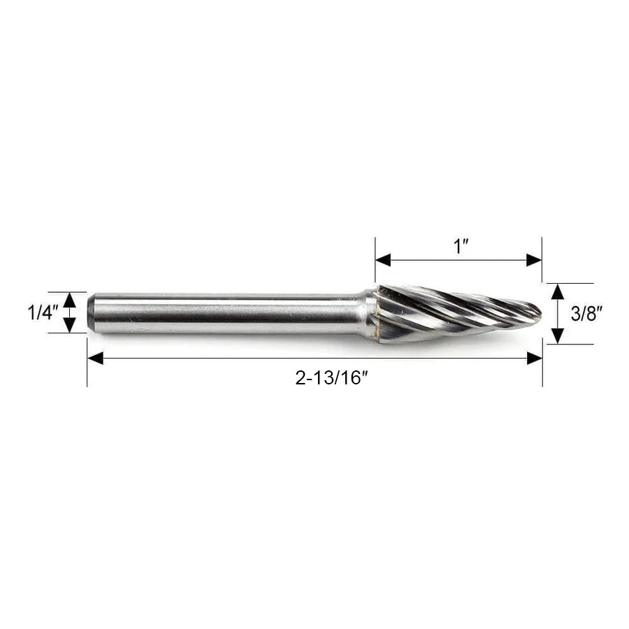Carbide Burr SL-3NF Cone Radius End ALUMIN Range Head D 3/8 x 1L, 1/4 Shank, 2-13/16 Inch Full Length - FindBuyTool
