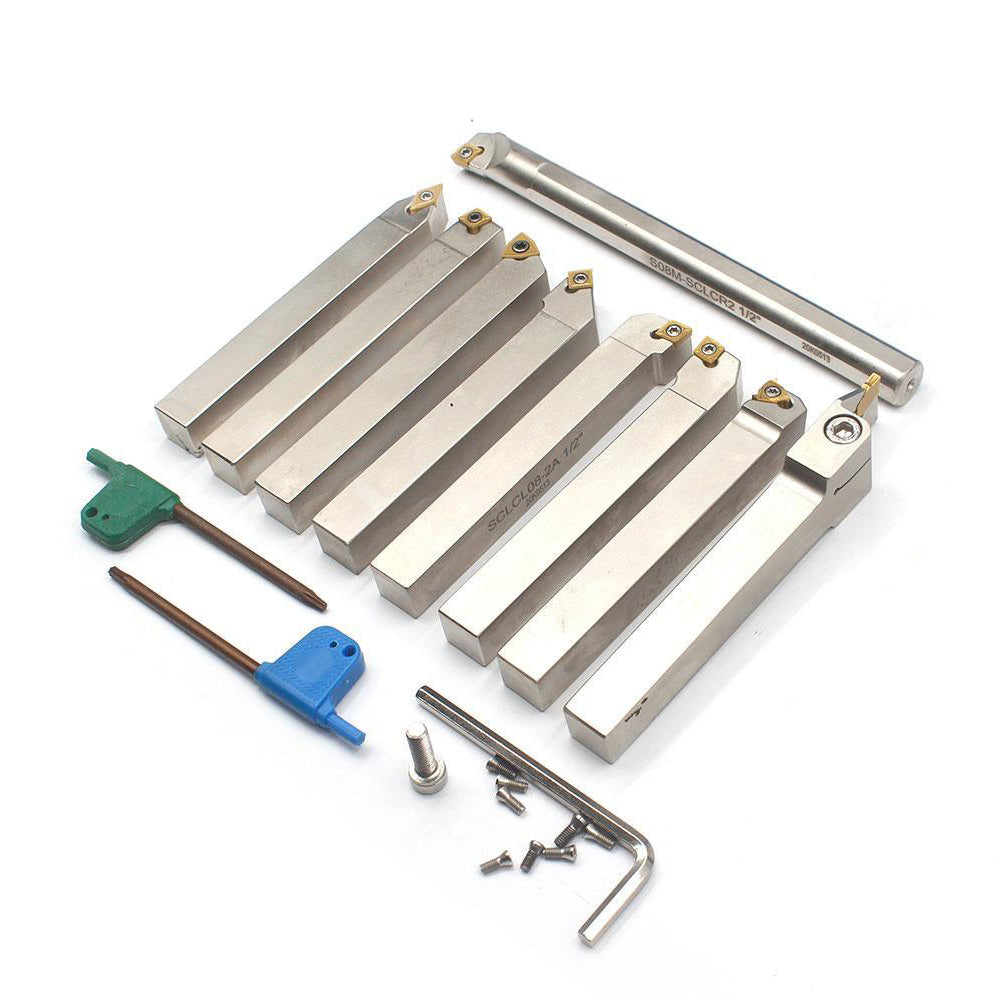 Indexable Lathe Tool Set for Turning, Parting, Grooving, Threading& Boring, 1/2Inch Shank, 9Pcs - FindBuyTool