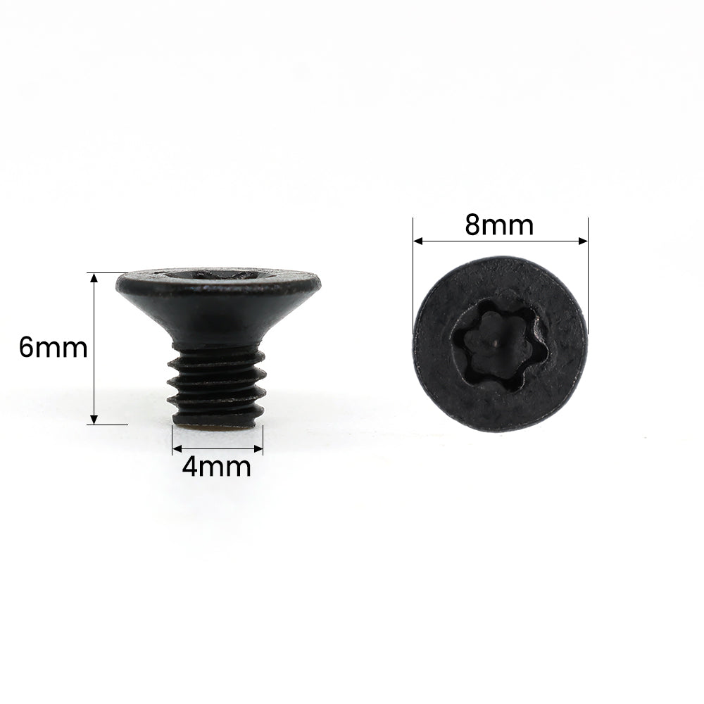 Black 4mm x 6mm screw with 8mm head, ideal for woodworking projects