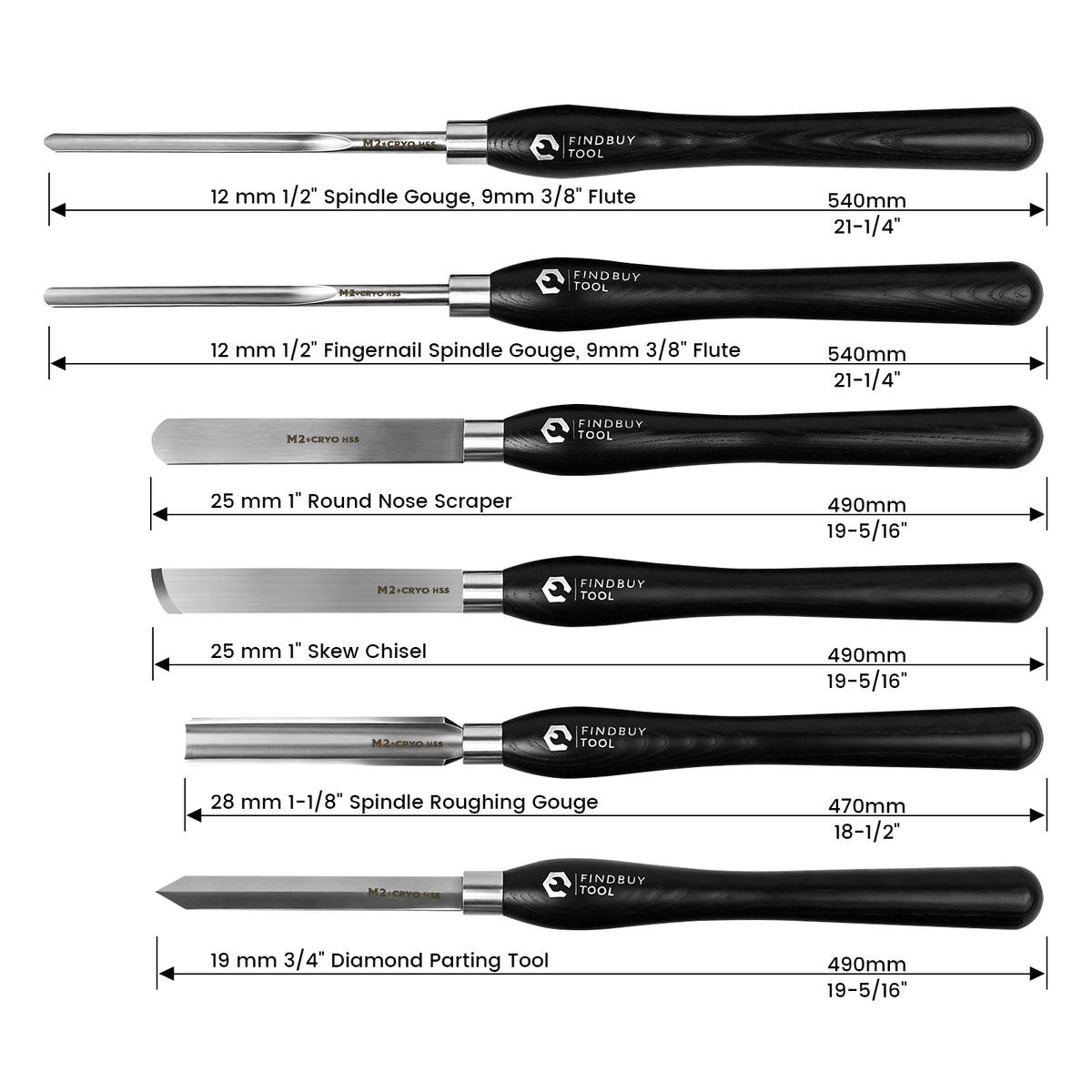 FindBuyTool M2 Cryo HSS 6 piece wood turning lathe chisel set for beginners