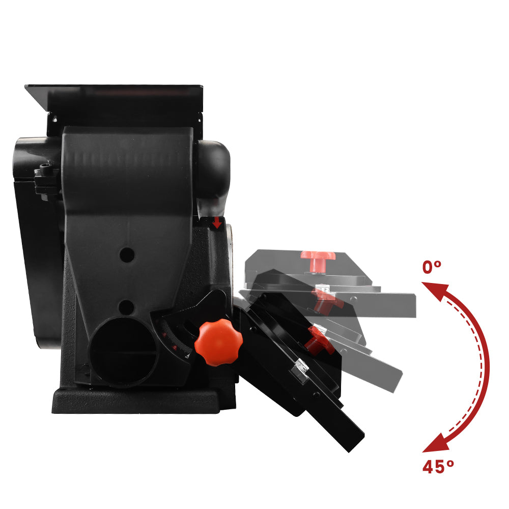 Black metal grinder with adjustable angle feature on a white background