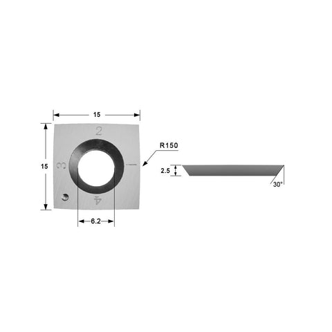 Carbide Insert Knife 15x15x2.5mm-30°-R150 for Helical Cutterhead，4-Edge