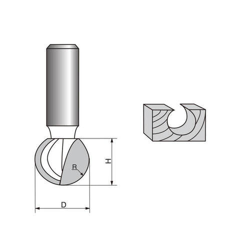 Conjunto de bit de roteador de extremidade de bola, 4 peças, 1/2 polegada de haste