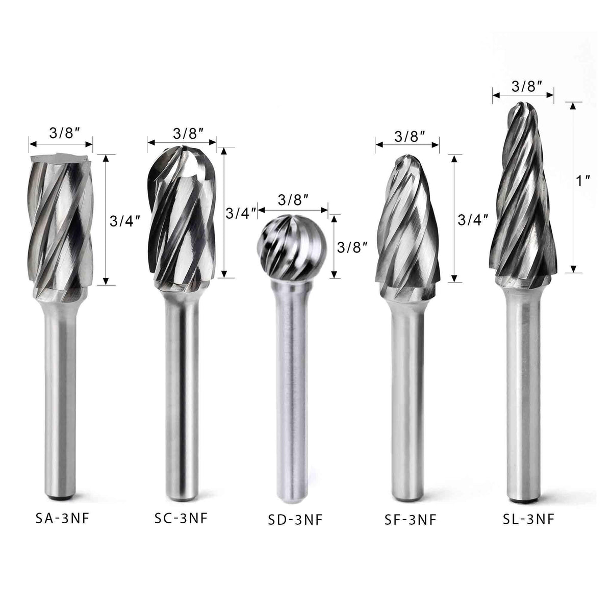 Carbide Set Carbide Burrs Set Alumin Range 1/4 tige, 5pcs – FindBuyTool