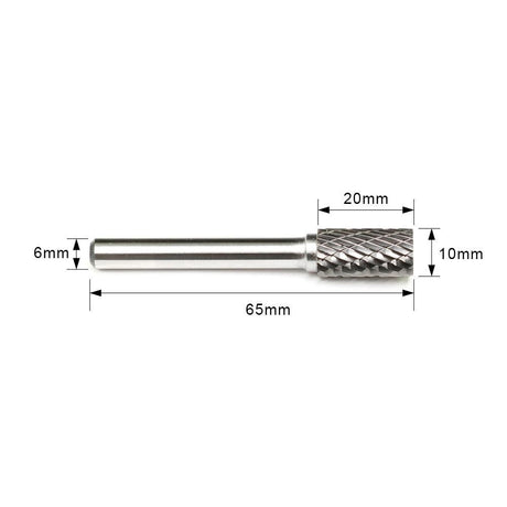 Carbide Burr A1020M06 Cylinderical Plain End OMNI Range Head D 10 x 20mm, 6mm Shank, 65mm Full Length - FindBuyTool