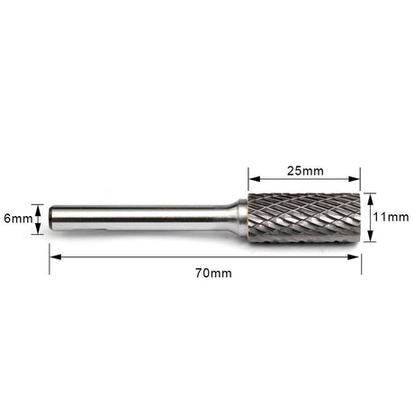 Carbide Burr A1125M06 Cylinderical Plain End OMNI Range Head D 11 x 25mm, 6mm Shank, 70mm Full Length - FindBuyTool