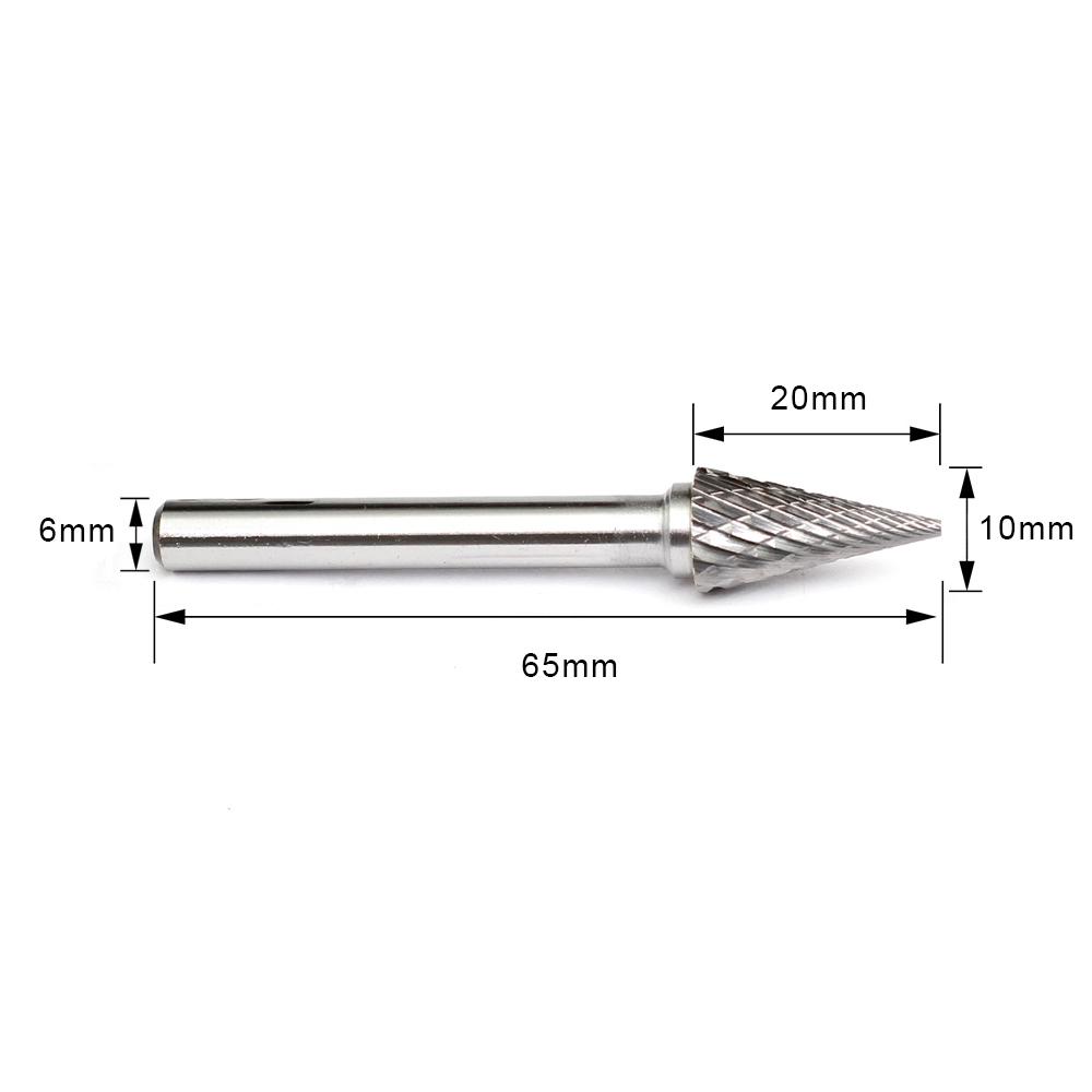 Carbide Burr M1020M06 Cone Pointed Forma Omni Range Head D 10 x 20mm, 6mm Shank, 65mm Comprimento total