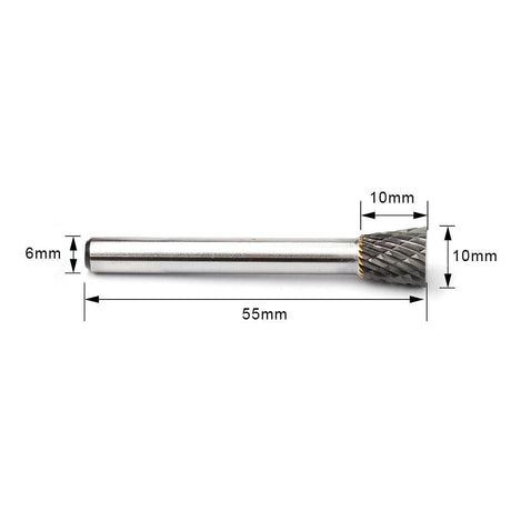 Carbide Burr N1010M06 Inverted Cone OMNI Range Head D 10 x 10mm, 6mm Shank, 55mm Full Length - FindBuyTool