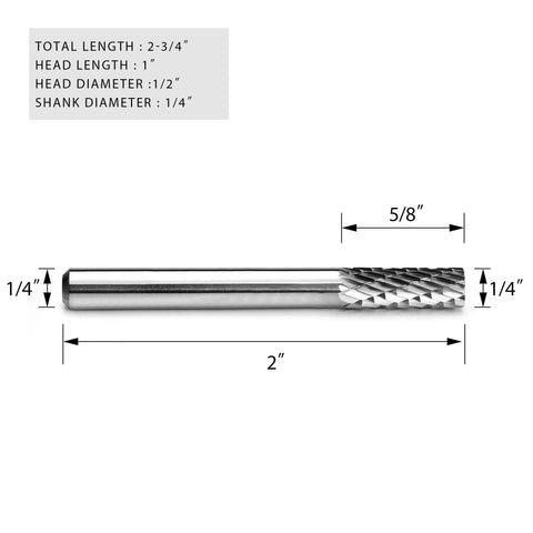 Carbide Burr SA-1 Cylinderical Plan End OMNI Range Head D 1/4 x 5/8L ,1/4 Shank, 2 Inch Full Length-6