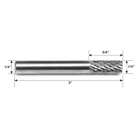 Carbide Burr SB-1 Cylinderical End Cut OMNI Range Head D 1/4 x 5/8L, 1/4 Shank, 2 Inch Full Length-5