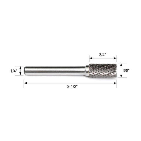 Carbide Burr SB-3 Cylinderical End Cut OMNI Range Head D 3/8 x 3/4L, 1/4 Shank, 2-1/2 Inch Full Length-5