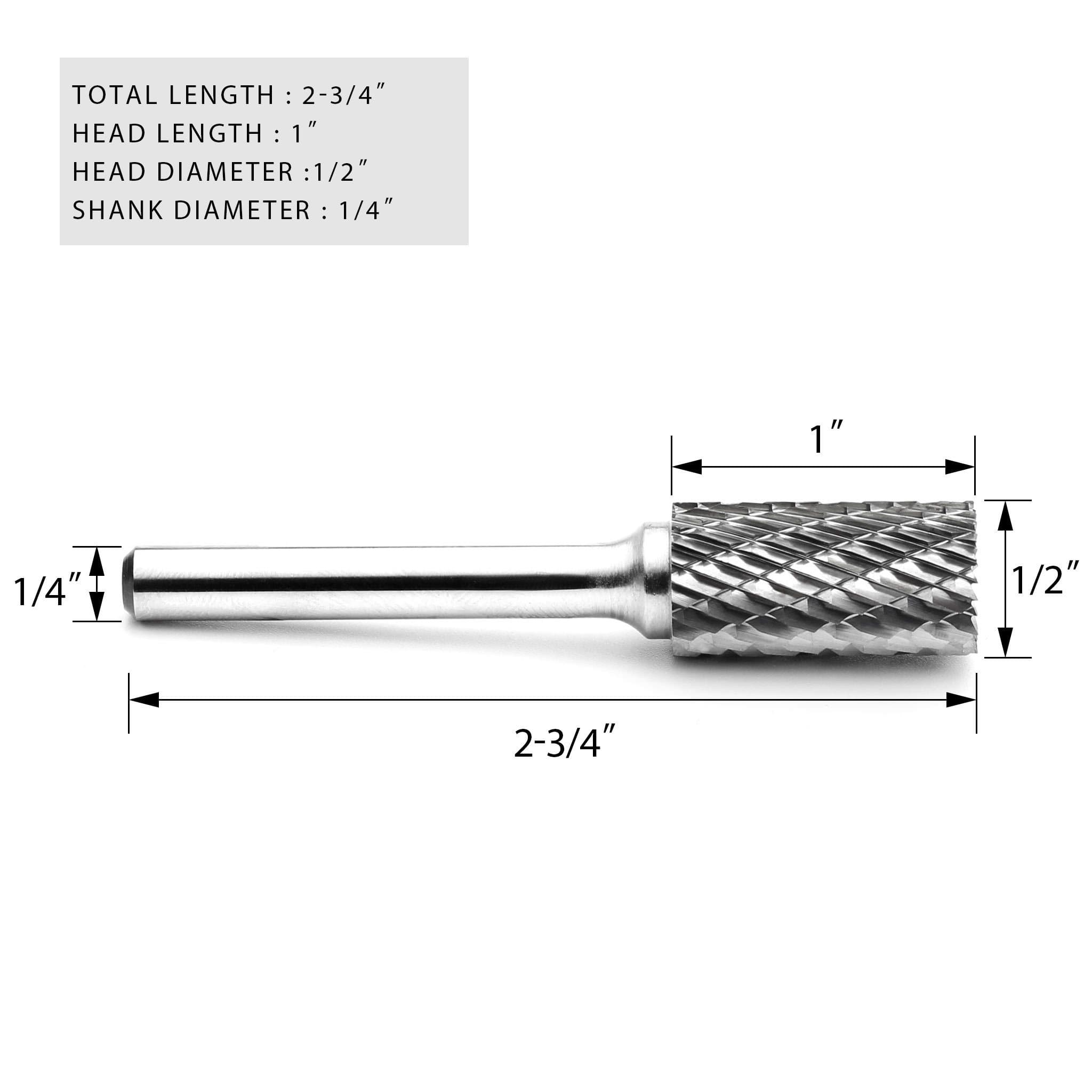 Carbide Burr SB-5 Cylinderical End Cut OMNI Range Head D 1/2 x 1L ,1/4 Shank, 2-3/4 Inch Full Length-6