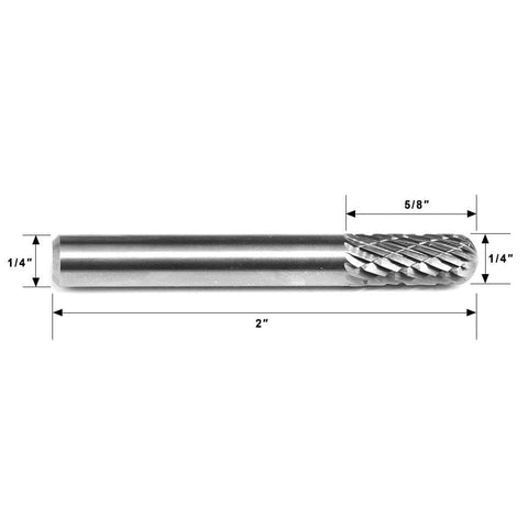 Carbide Burr SC-1 Cylinderical Ball Nose OMNI Range Head D 1/4 x 5/8L, 1/4 Shank, 2 Inch Full Length-5