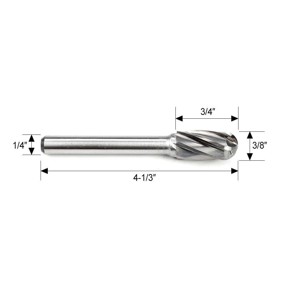 Carbide Burr SC-3NF Cylinderical Ball Nose ALUMIN Range Head D 3/8 x 3/4L, 1/4 Shank, 2-1/2 Inch Full Length-6