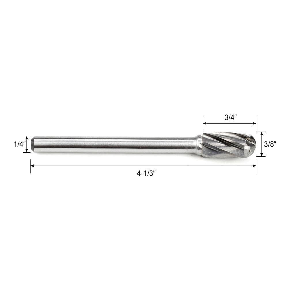 Carbide Burr SC-3NFL4 Cylinderical Ball Nose ALUMIN Range Head D 3/8 x 3/4L, 1/4 Shank, 4-1/3 Inch Full Length-5