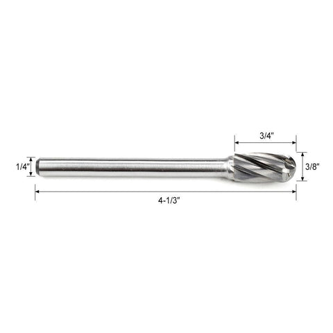 Carbide Burr SC-3NFL4 Cylinderical Ball Nose ALUMIN Range Head D 3/8 x 3/4L, 1/4 Shank, 4-1/3 Inch Full Length-5
