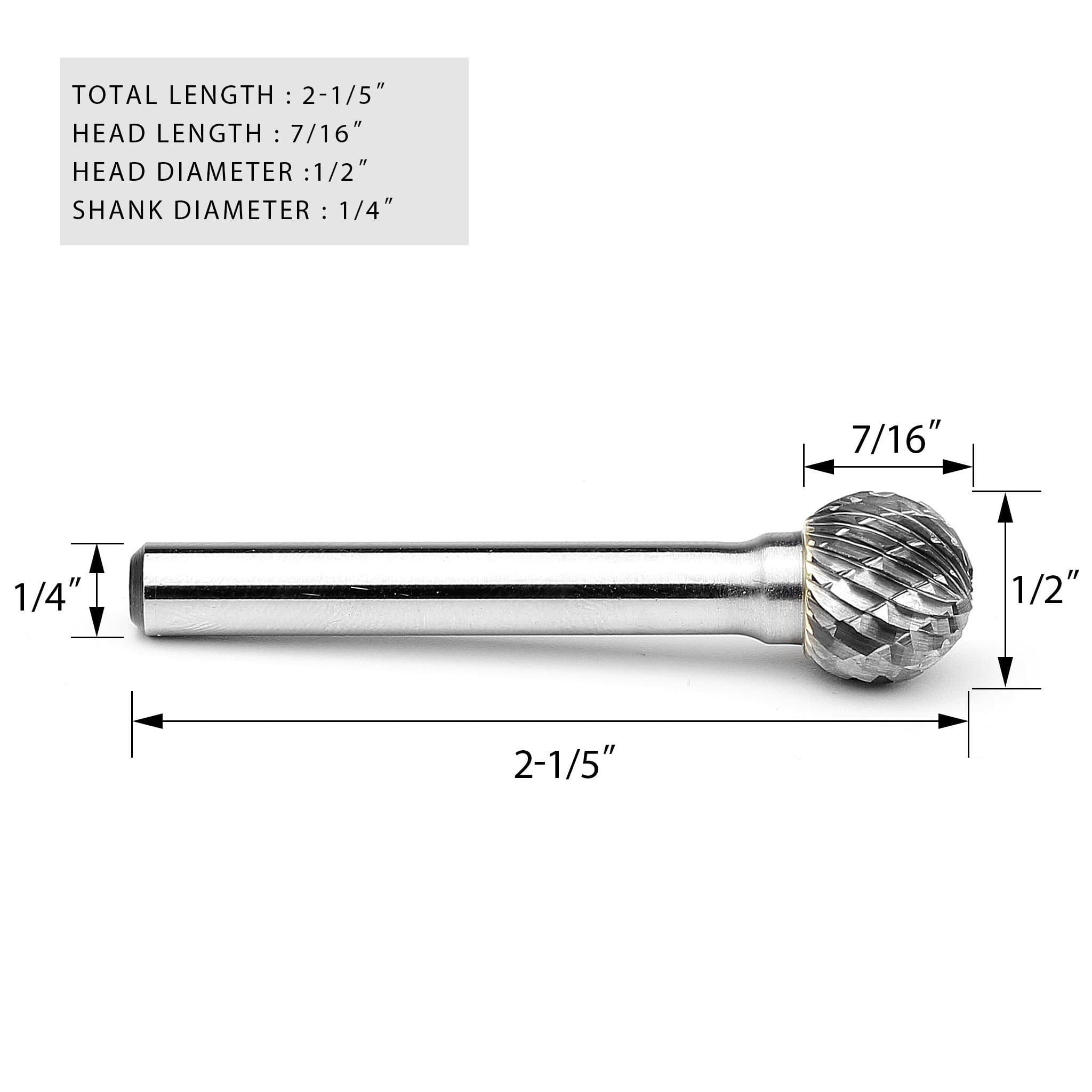 Carbide Burr SD-5 Ball Shape OMNI Range Head D 1/2 x 7/16L ,1/4 Shank, 2-1/5 Inch Full Length-6