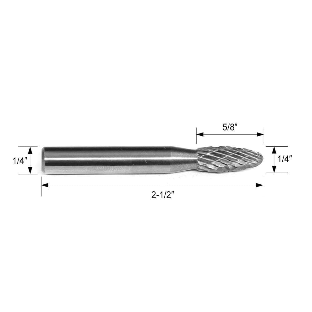 Carbide Burr SH-1 Flame Shape OMNI Range Head D 1/4 x 5/8L, 1/4 Shank, 2-1/2 Inch Full Length-5
