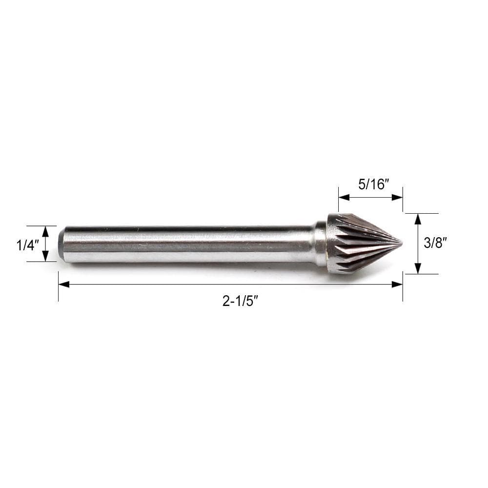 Carbide Burr SJ-3 Cone 60° OMNI Range Head D 3/8 x 5/16L, 1/4 Shank, 2-1/5 Inch Full Length-5