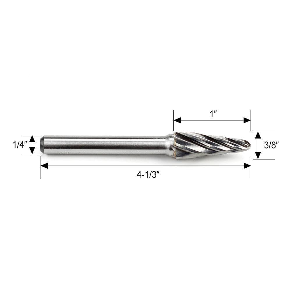 Carbide Burr SL-3NF Cone Radius End ALUMIN Range Head D 3/8 X 1L, 1/4 Shank, 2-13/16 Inch Full Length