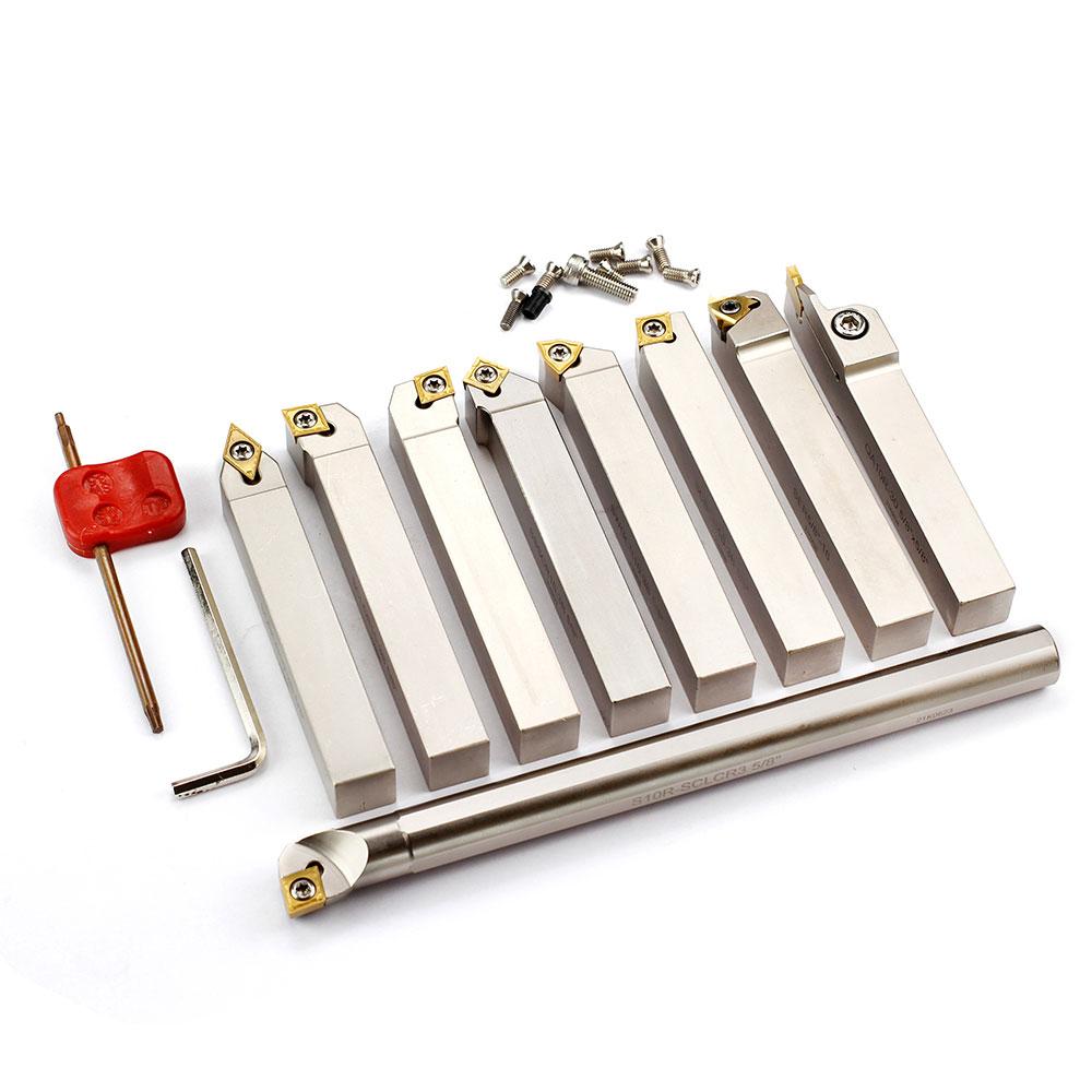 Outil de tour indexable 5 / 8in. Jeu de tige, 9 pcs, pour tourner et ennuyeux