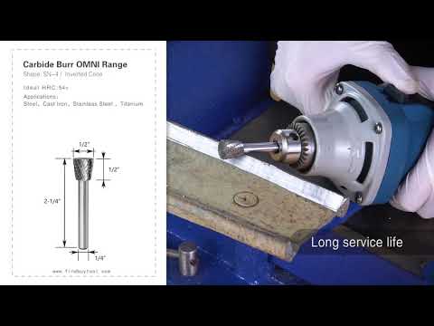 Carbide Burr SN-4 Inverted Cone OMNI Range Head D 1/2 x 1/2L, 1/4 Shank, 2-1/4 Inch Full Length